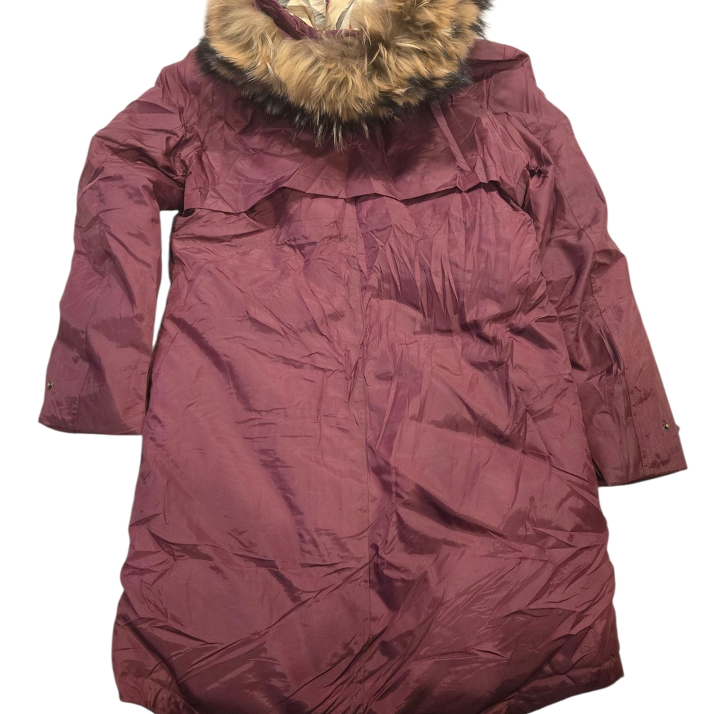 Womens Burberry Burgandy Puffer Jacket with Fur Hood Size Medium - Picture 2 of 8